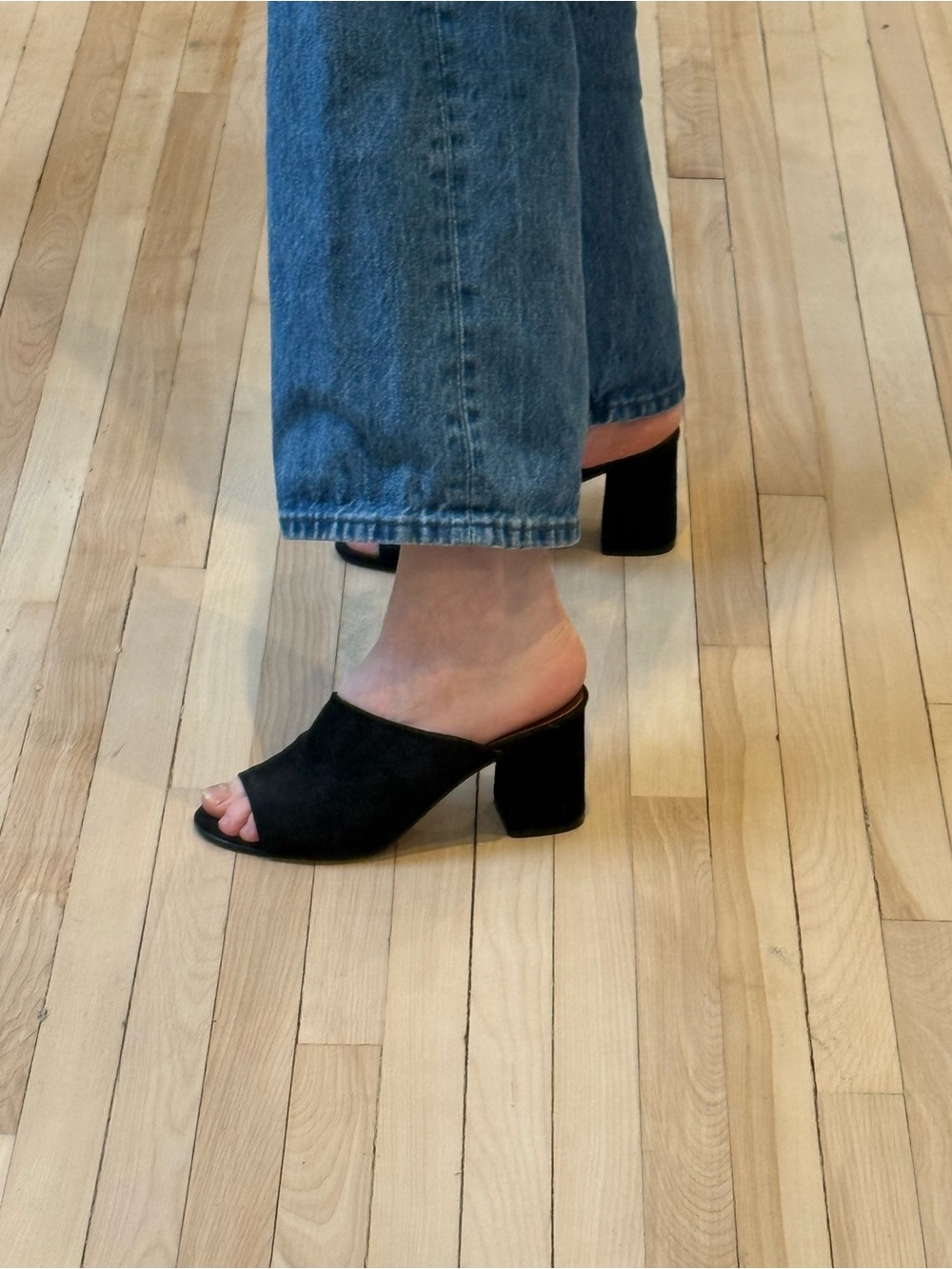 Aldo Black Suede Open-Toe Block Heel Mule